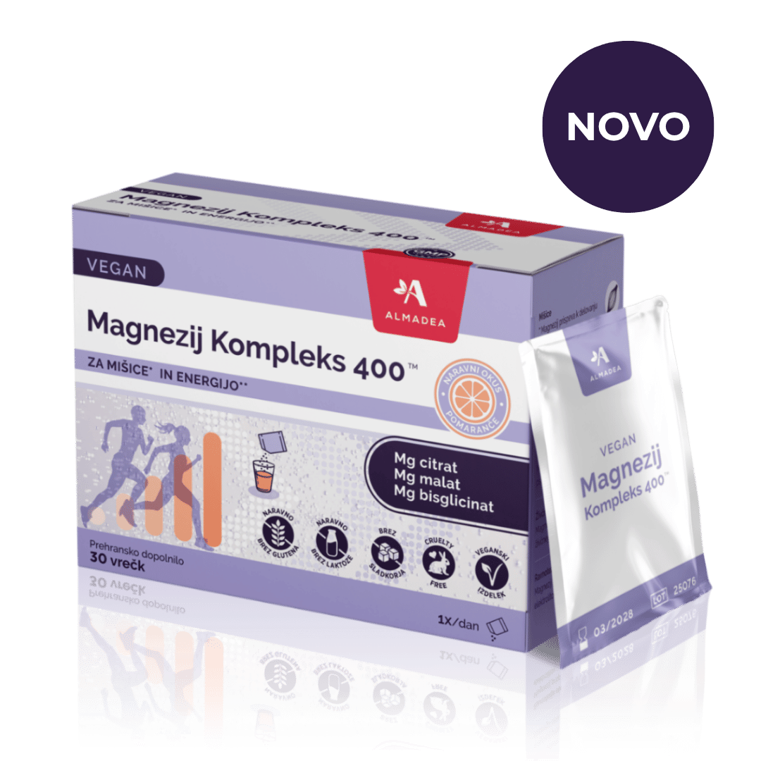 Izdelek Magnezij Kompleks 400™ z magnezijem v obliki bisglicinata, malata in citrata